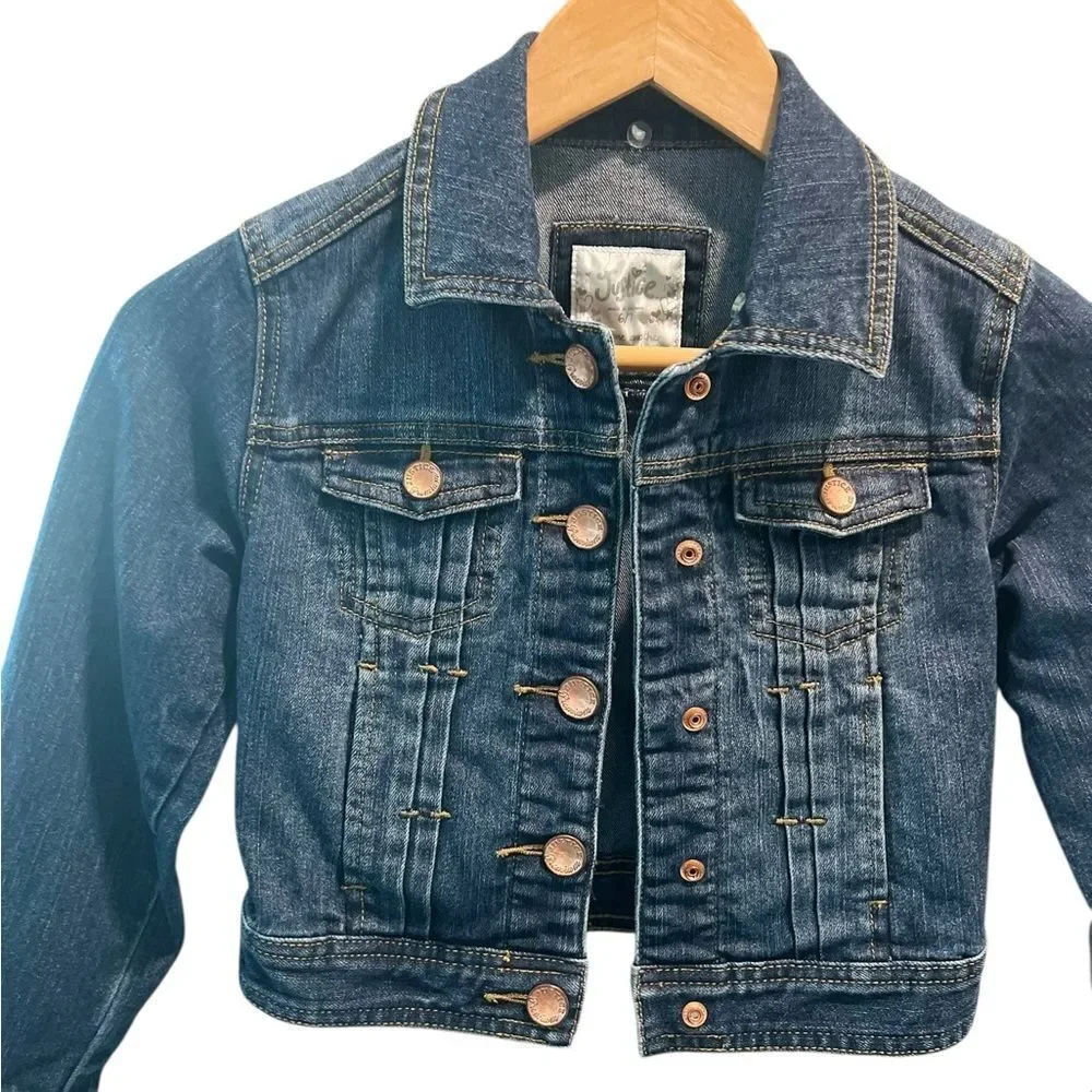 Justice Girls Denim Jean Jacket Size 6/7 Dark Wash Stretch